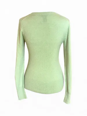 Theory Lime Neon Avocado Green 100% Cashmere V-Neck Sweater Sz M Retail $265 thumbnail 6