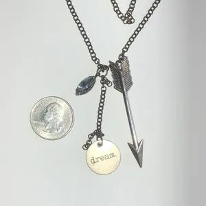 Bronze Tone Brass Tone Boho Dream Arrow CZ Rhinestone Pendant Necklace thumbnail 3