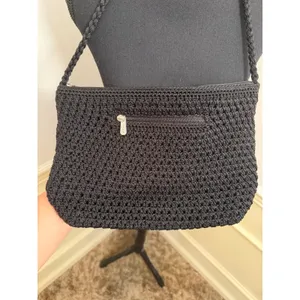 The Sak Original Black Tightweave Knit Shoulder Bag Purse Boho Minimalist Beach thumbnail 2