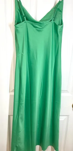 Brand New Green Satin Cowl Neck Midi Slip Dress thumbnail 3