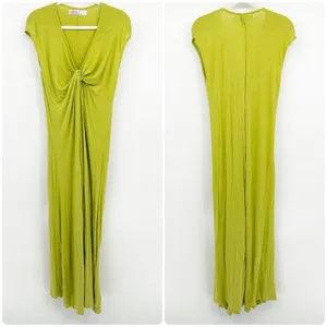 Free People FP Beach Linen Blend‎ Marina Lime Green Twist Front Maxi Dress XS thumbnail 3