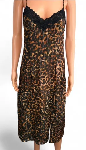 GUESS Leopard Print Slip Dress with Lace Trim thumbnail 1