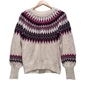 Sundance Eloise Fair Isle Sweater Wool Blend Cream Burgundy Cozy XS‎ thumbnail 2