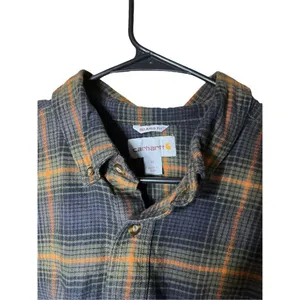 Carhartt Relaxed Fit Plaid‎ Cropped Long Sleeve Button Down Shirt Size XL thumbnail 4