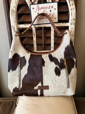 Loyal West- Conceal Carry Cowhide Hobo Bag with Braided Handle - Black & White thumbnail 14