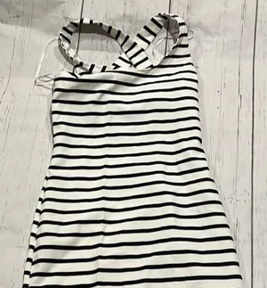 Zara white and black striped midi dress thumbnail 1