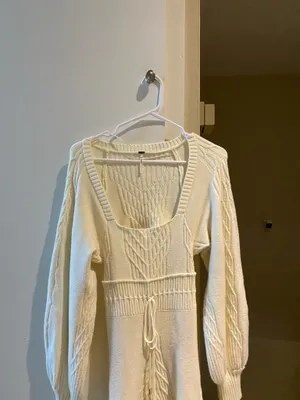 Free People Cream Long Sleeve Sweater Knit mini dress, size S thumbnail 6