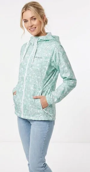 Columbia green print windbreaker jacket hooded size medium with pockets thumbnail 1