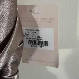NWT Birdy Grey Lydia Bridesmaid Dress Shiny Satin Taupe XS thumbnail 4