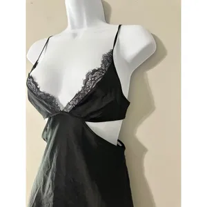 Victorias Secret Black‎ Lace Trim Cutout Slip Mini Dress Chemise Size XS thumbnail 2