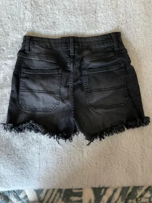 No Bo Black denim shorts with frayed hem and button fly #denim #summer thumbnail 3