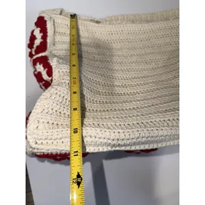 Crochet Granny Square Shoulder Tote Bag Red Beige Handmade Afghan Boho L‎ thumbnail 9
