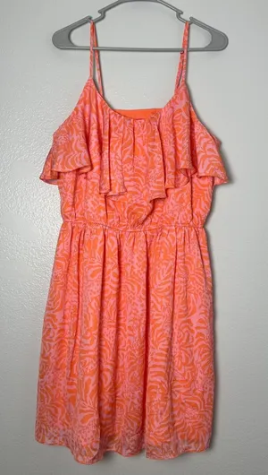 LILLY PULITZER Women's Size XL/TG‎ Mini Dress Coral Orange Pink Flounce Ruff thumbnail 1