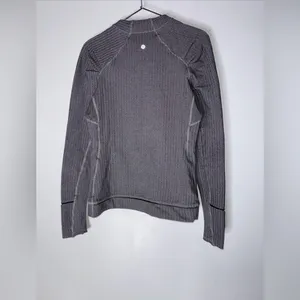 Lululemon Think Fast Long Sleeve‎ Shirt Size 6 Heathered Herringbone BLACK/SLATE thumbnail 2