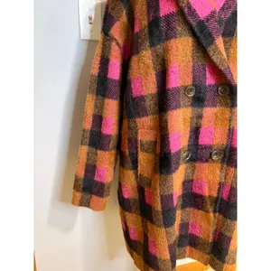 NVLT Pink‎ Brown Buffalo Plaid Double Breasted Fuzzy Longline Coat Coatigan thumbnail 4