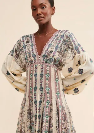 Anthropologie Let Me Be Floral Embroidered Lace Long Sleeve Bohemian Maxi Dress thumbnail 1