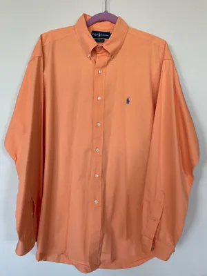 Polo Ralph Lauren Men Orange Pony Embroidery Button Down Shirt Large Length 34in thumbnail 1