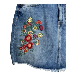 Zara Blue denim mini skirt with‎ embroidered floral details #festivalvibes large thumbnail 3