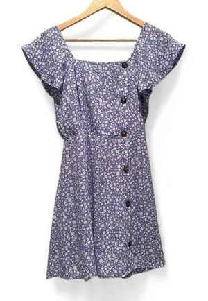 Sienna Sky Blue‎ White Floral Mini Dress Size XS Flutter Sleeves Buttons Summer thumbnail 1
