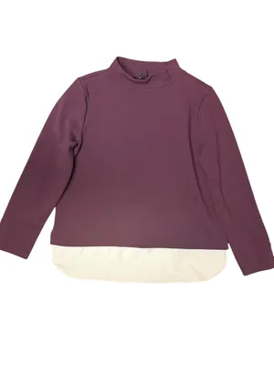 Ann Taylor Burgundy Mock Neck Layered Shirttail Top Large Gold Buttons thumbnail 3