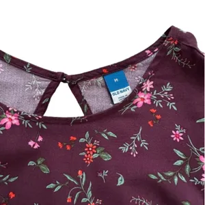 Old Navy Dress Purple Plum Floral Short Puff Sleeve Dress Midi Maxi Medium NEW thumbnail 3