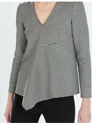 NEW ZARA Gingham blouse top Long Sleeve Size MEDIUM Career work thumbnail 5