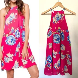 Anthropology Everly Pink Floral‎ Mini Dress Women’s Sz Small Halter Neck thumbnail 2