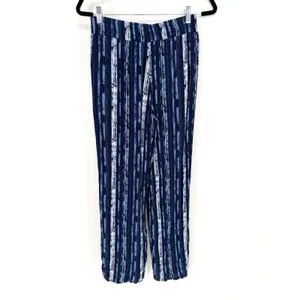 Three Dots Wide Leg Pants Womens Small‎ Blue Abstract Stripe Textured Rayon Boho thumbnail 5