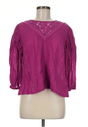 Farm Rio for Anthropologie Magenta Lace Puff Sleeve Blouse Top M Petite thumbnail 1