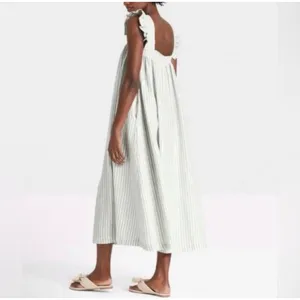 A New Day Linen Blend Striped Ruffle Sleeve Midi Dress‎ Size L thumbnail 2
