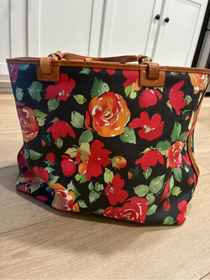 Dooney & Bourke Rose Garden Collection Black Red Leather Tote Bag thumbnail 9