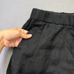 Quince Black 100% European Linen Elastic Waist Wide Leg Cropped Pants Small thumbnail 3