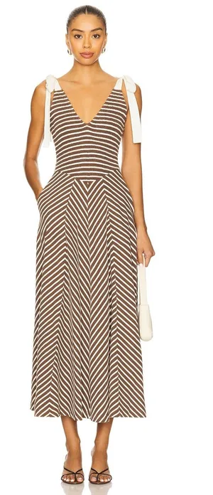 FREE PEOPLE x free-est Cecelia Midi Dress striped brown size Medium thumbnail 1