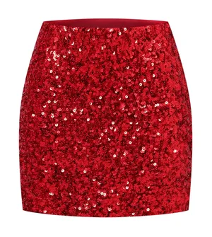 NWT Red Sparkly Sequin Pull On Bodycon Skirt thumbnail 1