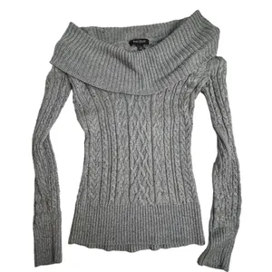 White House Black‎ Market Silver Gray Cable Knit Cowl Neck Sweater Size S thumbnail 1