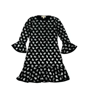 MICHAEL KORS Black/Silver Foil Paisley Flounce Shift Dress Bell Sleeves Size S thumbnail 6