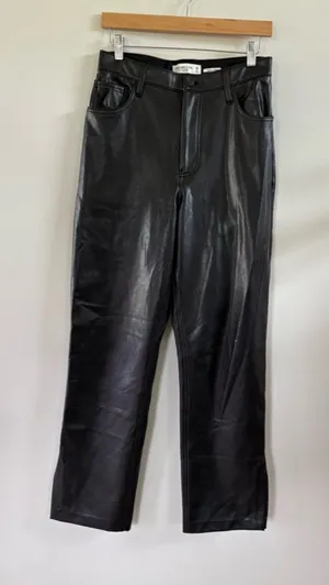 Abercrombie & Fitch The 90s Straight Ultra High Rise Black Leather Pants Size 29 thumbnail 1