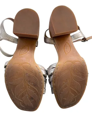 EUC Born Leather Shonie Heeled Sandals Gold Size 8 Retail $130.00 thumbnail 8