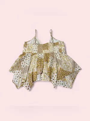 American Eagle Outfitters White and Gold Floral Patchwork Tank Top thumbnail 2