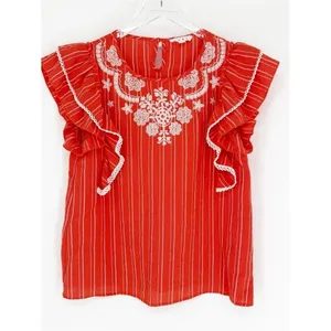 THML Embroidered Ruffle Top Women's Size M Boho Blouse‎ thumbnail 2