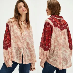 Free People Western Bohemian Dainty Rose Bud Button Down Blouse Shirt Large thumbnail 5