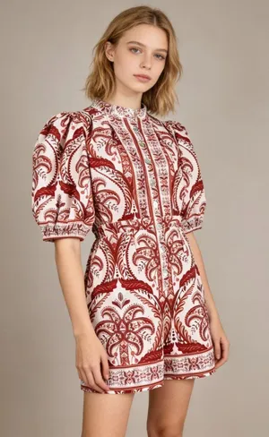 NWOT Farm Rio Tropical Cameo Belted Romper Size S 100% Cotton Puff Sleeves thumbnail 1