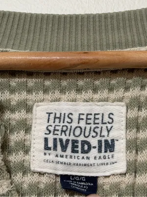 American Eagle AE Big Hug Notch Neck Waffle Sweatshirt Size Large Green thumbnail 3