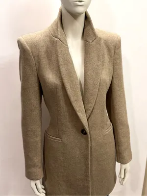 Zara Made in Spain Structured Longline Blazer Coat Beige Tan NWOT Size M thumbnail 2