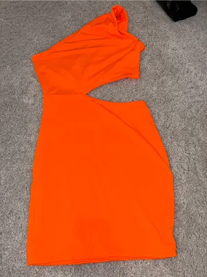 Neon Orange One-Shoulder Cutout Bodycon Dress Womens Size Small thumbnail 3