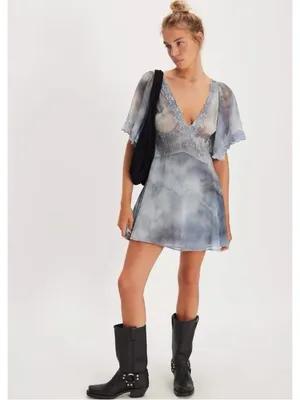 Free People Bohemian Beachy Fairy Chance On Me Mini Dress in Deep Ocean Medium thumbnail 11
