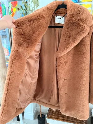 Zara Woman Super Soft Cozy Warm Thick Brown Caramel Faux Fur Coat Jacket Small thumbnail 6