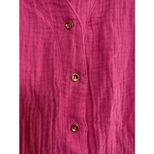 Raisins Gauze Button Down Tunic Womens Size M Pink Beach Coverup Cotton Ruffle thumbnail 3