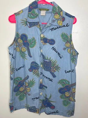 EDC Group Esprit button-down shirt light blue cotton Hawaii SZ M 90s Vintage thumbnail 1