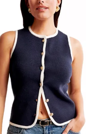 Abercrombie The Mara Crew Sweater Vest Navy thumbnail 2